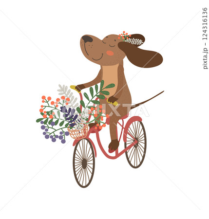 Dog on Bicycle with Flowers Dog on Bicycle with Flowers 124316136