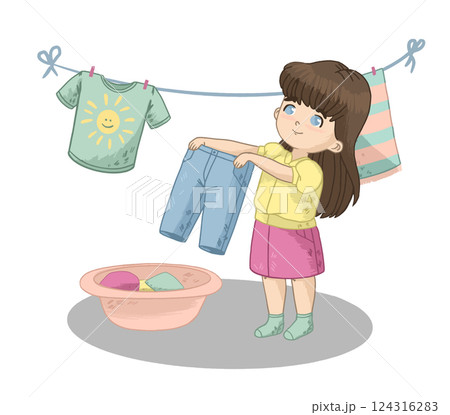Girl Hanging Laundry 124316283
