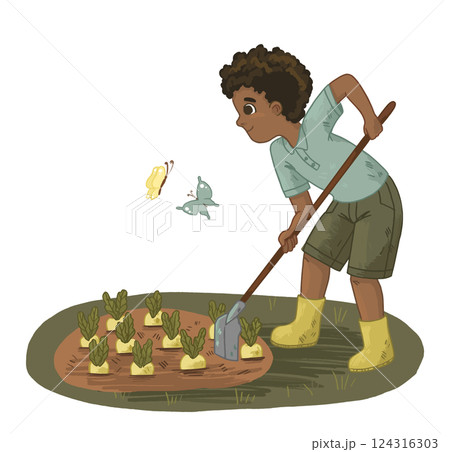 Boy Gardening with Butterflies Boy Gardening with Butterflies 124316303