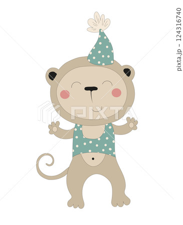 Monkey with Party Hat and Polka Dot Outfit Monkey with Party Hat and Polka Dot Outfit 124316740
