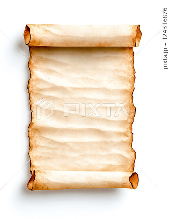 Old blank rolled parchment scroll on white background 124316876