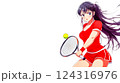Determined anime tennis player preparing to serve the ball 124316976