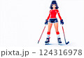 Determined anime hockey player standing with skates and stick on white background 124316978