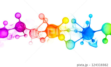 Dopamine molecule emitting rainbow like beams of light on white background 124316982