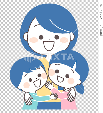 お母さんに抱きつく子供達 家族 お母さんに抱きつく子供達 家族 124317220