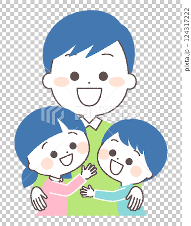 孩子們擁抱他們的父親一家 124317222