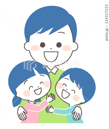 お父さんに抱きつく子供達　家族 124317223