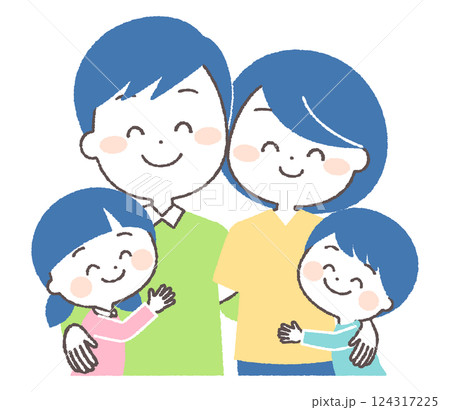 お父さんとお母さんに抱きつく子供達 お父さんとお母さんに抱きつく子供達 124317225