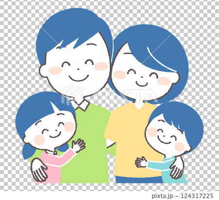 お父さんとお母さんに抱きつく子供達 お父さんとお母さんに抱きつく子供達 124317225
