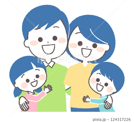 お父さんとお母さんに抱きつく子供達 124317226