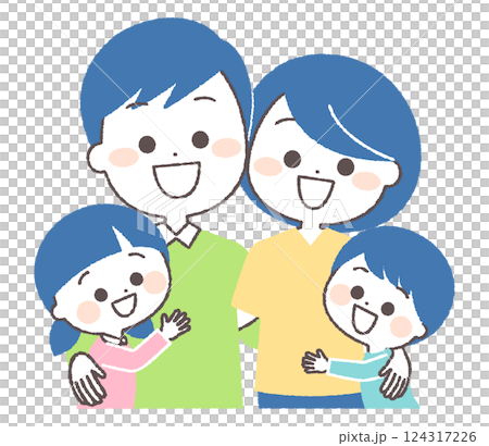 お父さんとお母さんに抱きつく子供達 124317226