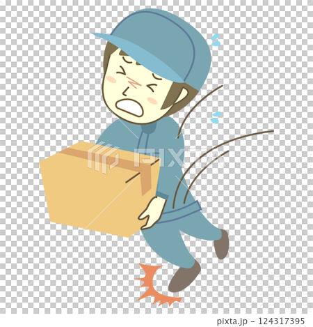 一名男工人拿著紙箱時跌倒的插圖 124317395