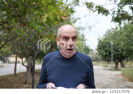 Shocked Elderly Man Loses Orientation And Forgets Everything In Nature 124317476