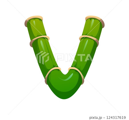 Garden bamboo plant font letter V. Jungle plant typeface symbol, Japan forest tree branch isolated cartoon vector typeset letter. China bamboo English alphabet type sign or symbol Garden bamboo plant font letter V. Jungle plant typeface symbol, Japan forest tree branch isolated cartoon vector typeset letter. China bamboo English alphabet type sign or symbol 124317619