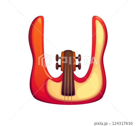 Cartoon musical font letter U resembling a string music instrument. Entertainment funny typeface or type, English alphabet. Isolated vector electric guitar musician abc character, typography symbol 124317630