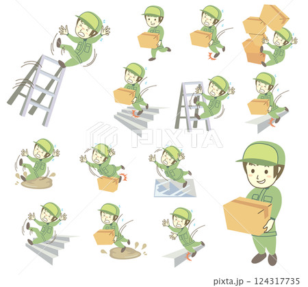 男性配達員の転倒事故などのセット 124317735
