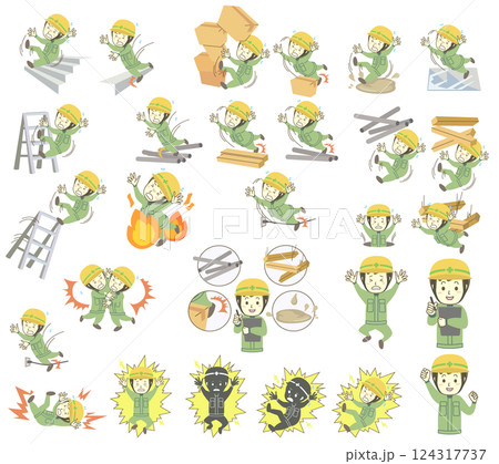 男性建設作業員のさまざまな事故イラストのセット 124317737