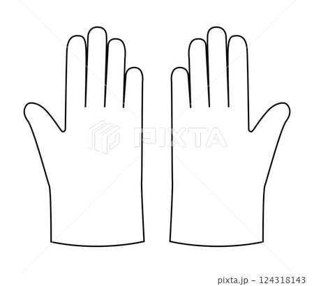 Poly, CPE, TPE Gloves protective hand accessory clothing technical illustration garment. Vector front back view for Men 124318143