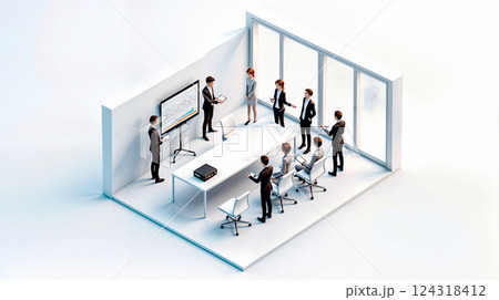 会議を行ってるビジネスシーンのアイソメトリックビュー 124318412