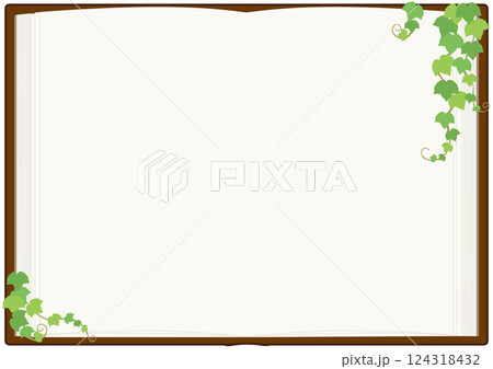 ツタの葉で飾られた本(見開き)のベクターイラスト ツタの葉で飾られた本(見開き)のベクターイラスト 124318432