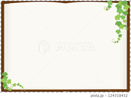 用常春藤葉子裝飾的書（打開的頁面）的向量插圖 124318432