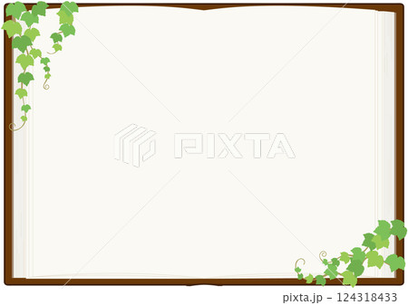 ツタの葉で飾られた本（見開き）のベクターイラスト 124318433