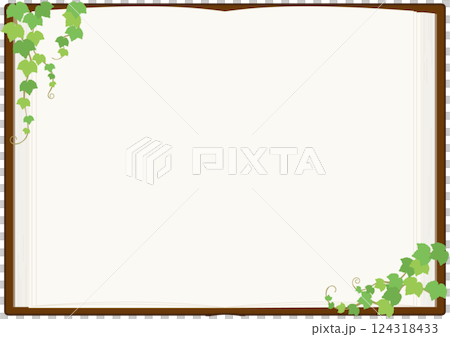 ツタの葉で飾られた本（見開き）のベクターイラスト 124318433