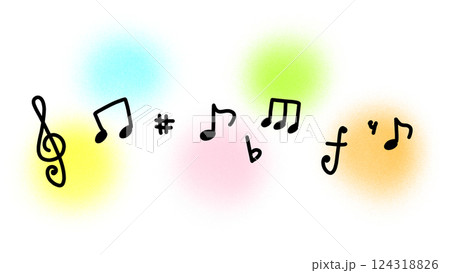 カラフル五線譜のかわいい音符のイラスト カラフル五線譜のかわいい音符のイラスト 124318826