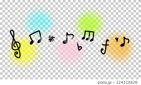 カラフル五線譜のかわいい音符のイラスト カラフル五線譜のかわいい音符のイラスト 124318826