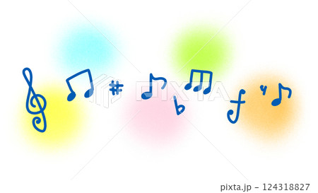 カラフル五線譜のかわいい音符のイラスト カラフル五線譜のかわいい音符のイラスト 124318827