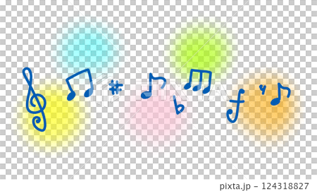 カラフル五線譜のかわいい音符のイラスト カラフル五線譜のかわいい音符のイラスト 124318827