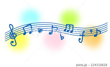 カラフル五線譜のかわいい音符のイラスト カラフル五線譜のかわいい音符のイラスト 124318828