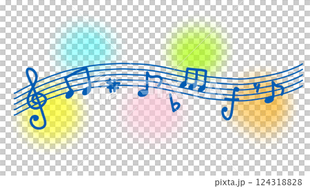 カラフル五線譜のかわいい音符のイラスト カラフル五線譜のかわいい音符のイラスト 124318828