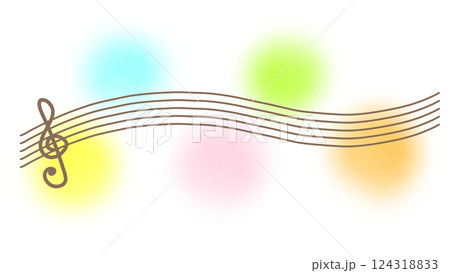 カラフル五線譜のかわいい音符のイラスト カラフル五線譜のかわいい音符のイラスト 124318833