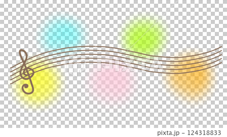 カラフル五線譜のかわいい音符のイラスト カラフル五線譜のかわいい音符のイラスト 124318833