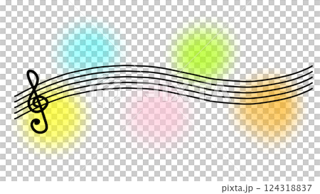 カラフル五線譜のかわいい音符のイラスト 124318837