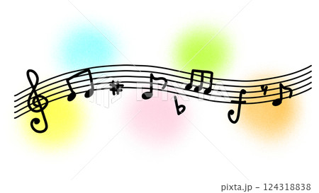 カラフル五線譜のかわいい音符のイラスト カラフル五線譜のかわいい音符のイラスト 124318838