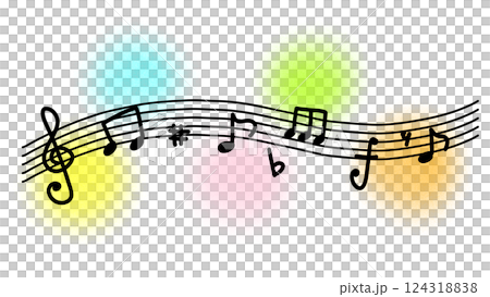 カラフル五線譜のかわいい音符のイラスト カラフル五線譜のかわいい音符のイラスト 124318838