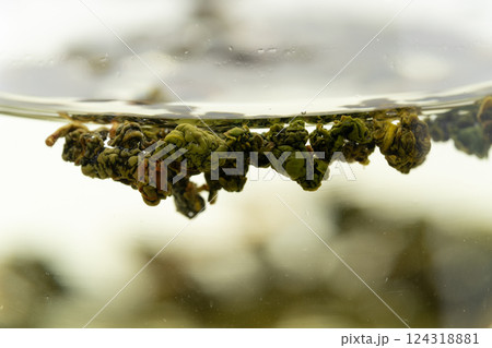 抽出中の凍頂烏龍茶の茶葉のクローズアップ 124318881