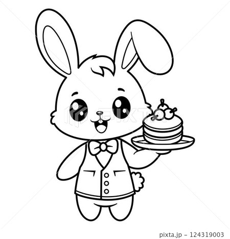 Cute bunny becomes a food waiter, for coloring 124319003