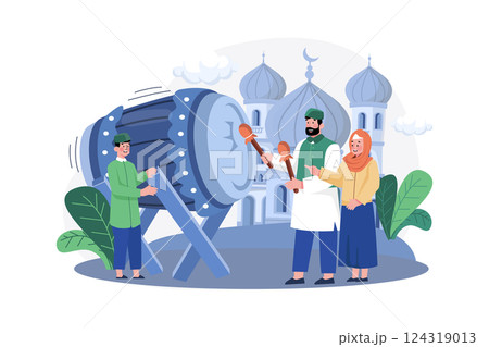 Eid Mubarak Illustration concept. A flat illustration isolated on white background 124319013