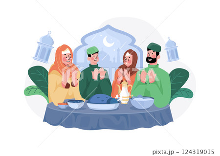 Eid Mubarak Illustration concept. A flat illustration isolated on white background Eid Mubarak Illustration concept. A flat illustration isolated on white background 124319015
