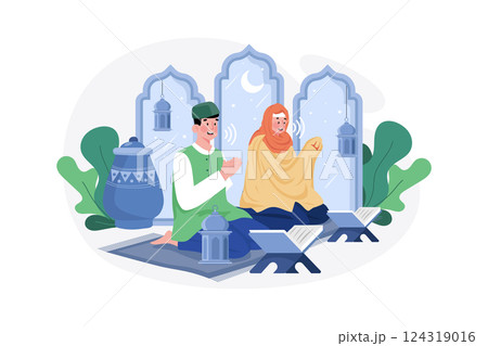 Eid Mubarak Illustration concept. A flat illustration isolated on white background 124319016