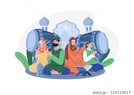 Eid Mubarak Illustration concept. A flat illustration isolated on white background 124319017