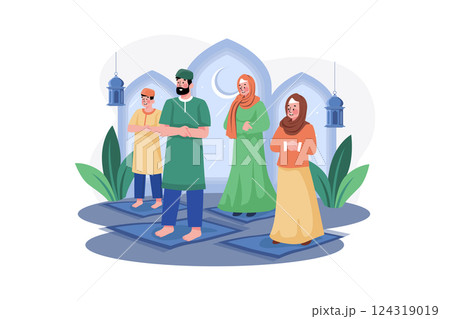 Eid Mubarak Illustration concept. A flat illustration isolated on white background Eid Mubarak Illustration concept. A flat illustration isolated on white background 124319019