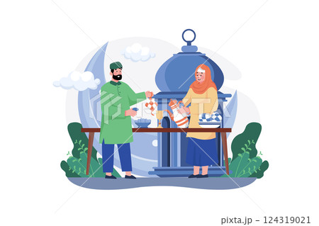 Eid Mubarak Illustration concept. A flat illustration isolated on white background 124319021