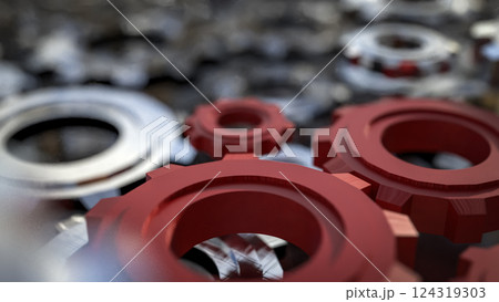 The Red gear for engineering or team work concept 3d Rendering. 124319303