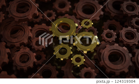 The Gold gear for engineering or team work concept 3d Rendering. 124319304