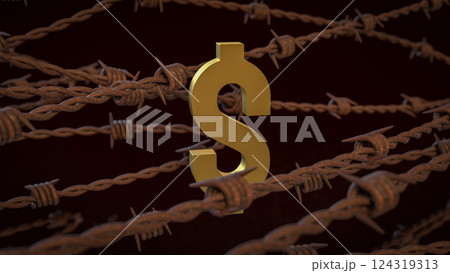 The Rusty barbed wire and gold dollar  for Business concept 3d Rendering. 124319313