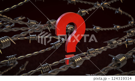 The Metal barbed wire and Question mark  3d Rendering. 124319314